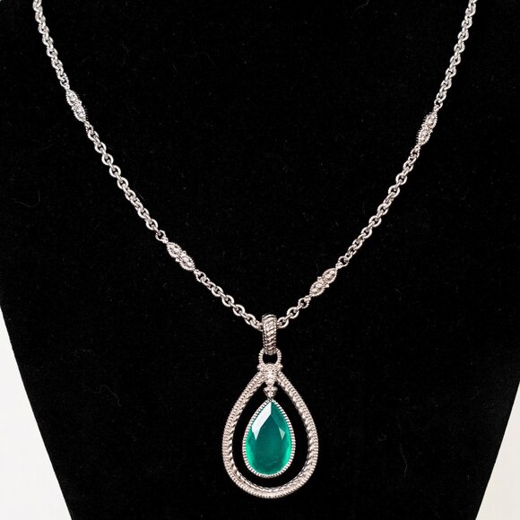 Judith Ripka Sterling Silver with Dyed Sapphire Pendant Necklace    (JR 7) - Picture 2 of 9